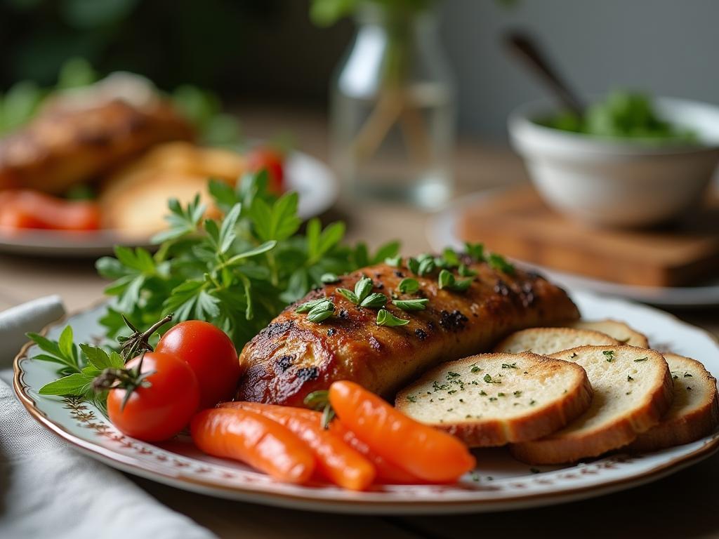 A family meal with fresh, locally sourced ingredients, presented beautifully without single-use packaging, reflecting a zero-waste approach.